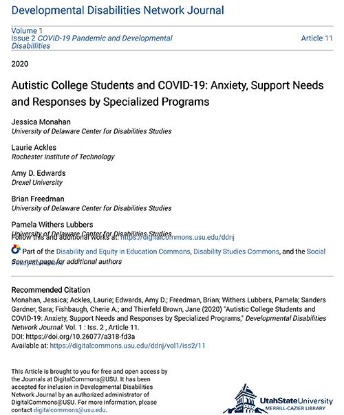 thumbnail of Autistic College Students and COVID-19: Anxiety, Support Needs and Responses by Specialized Programs
