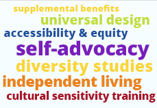 These Resources.  Image of word cloud with many disability related phrases.