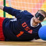 Paralympic athlete plays goalball