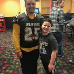 Michael Earl and his Blue-Gold buddy, Ryan Alexander, attend a social event leading up to Saturday night’s 63rd annual Blue-Gold All-Star Football Game.
