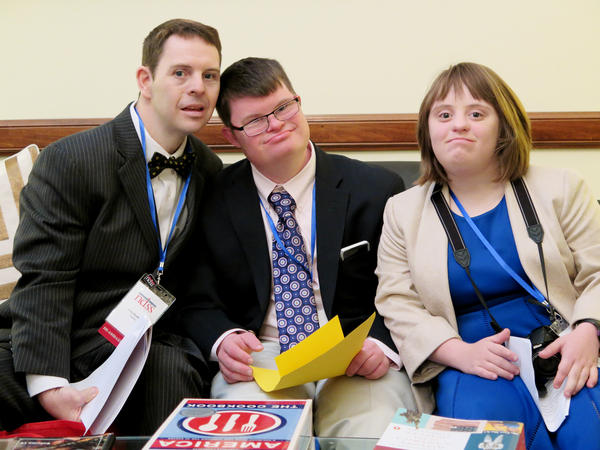 Members of the Louisiana delegation of the National Down Syndrome Society, practice their remarks while waiting to meet a Senate staffer.