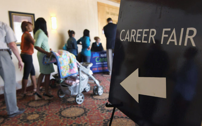 People in line at a career fair