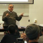 Postsecondary education specialist Vincent Varrassi addresses UD resident assistants at an autism acceptance training.