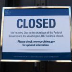 Sign announcing the closure of the National Archives due to a partial government shutdown