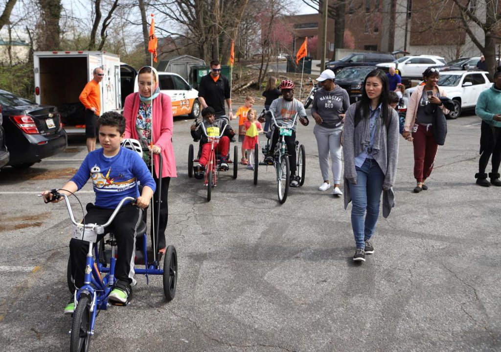 kids on adaptive bicycles