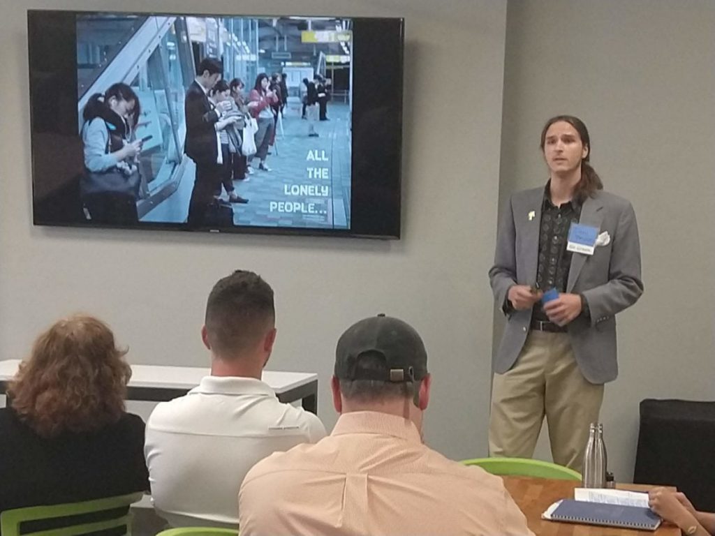 A creative pitch is delivered at Summer Founders Demo Day 2018