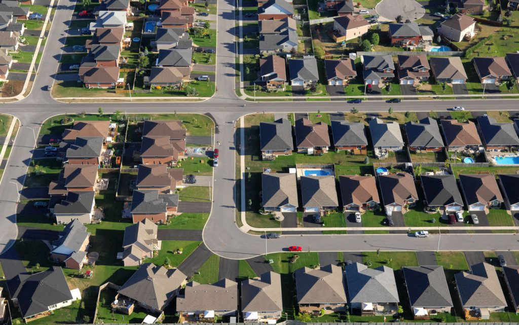 Aerial view of housing development