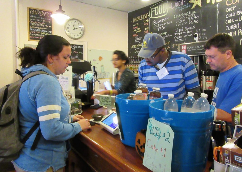 Disability Mentoring Day participants take part in different career opportunities such as this coffee shop