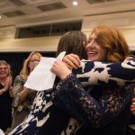 Fourth year special education teacher at the Colwyck Center Rebecca Vitelli receives hugs from colleagues and family after being named the Delaware Department of Education 2020 Teacher of the Year Tuesday night at Dover Downs Hotel & Casino.