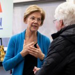 Senator Elizabeth Warren speaks to a potential voter
