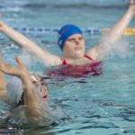 Selene Mirra, left, and Alessandra Leonardi train at Acquaniene swimming center in Rome,