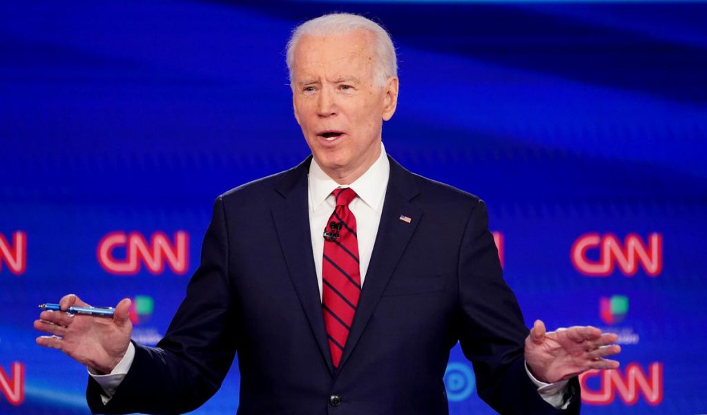 Joe Biden speaks during the 11th Democratic candidates debate