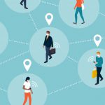 illustration of connections between people with an emphasis on cellular network location services