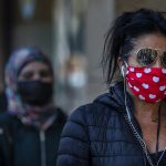 People on the street wearing face masks