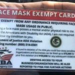 Fake ID card claiming that the bearer is exempt from face mask rules because of Americans with Disabilities Act protections