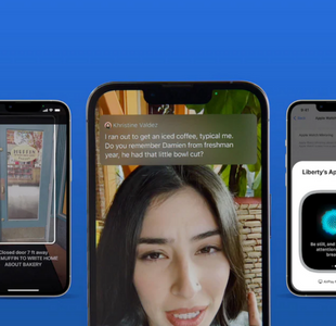 A collage of smartphone screen examples of upcoming accessibility features, such as door detection, live captions, and Apple watch mirroring.