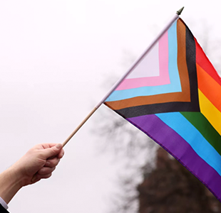 A Pride flag during a Transgender Day of Visibility event outside the Massachusetts statehouse in Boston on March 31.