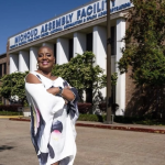 NASA scientist K. Renee Horton stands outside of the Michoud Assembly Facility