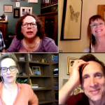 Performers on virtual meeting screens.