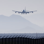 A passenger plane comes in for a landing.