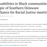 Disabilities in Black communities topic of Southern Delaware Alliance for Racial Justice meeting story as it appears on the Bay to Bay News site