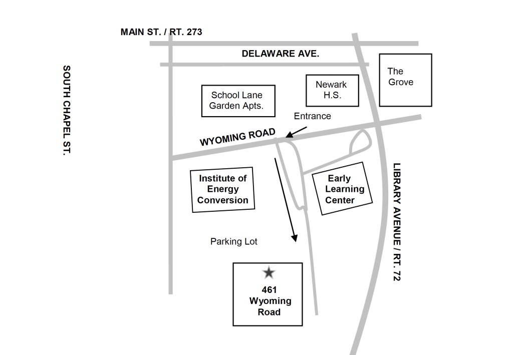 Map showing the relatively location of 461 Wyoming Rd to Library Avenue and Wyoming Rd.