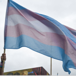 Transgender flag waving