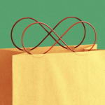 a shopping bag with the handles in the shape of an infinity symbol