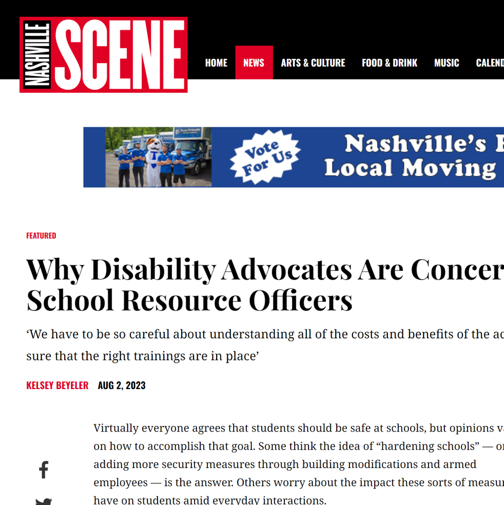 Why Disability Advocates Are Concerned About School Resource Officers as shown on the Nashville Scene website