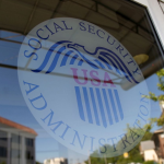 Emblem of the Social Security Administration in a window