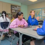 Students participate in a classroom discussion at the College of Education and Human Development’s The College School, a school that serves students with learning differences in grades 1-8.